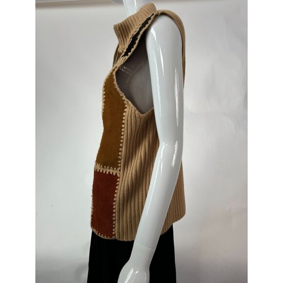 Vintage Designers Studio 90s Patchwork Sleeveless Vest With Zipper & Crochet Det - Picture 16 of 16